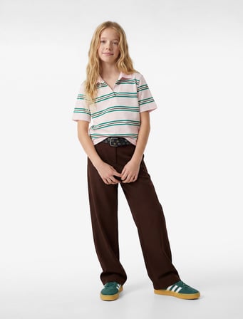 Pamuklu Slim Fit Kısa Kollu Crop Polo Yaka Çizgili Tişört