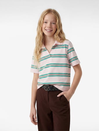 Pamuklu Slim Fit Kısa Kollu Crop Polo Yaka Çizgili Tişört