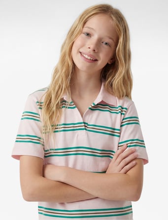 Pamuklu Slim Fit Kısa Kollu Crop Polo Yaka Çizgili Tişört