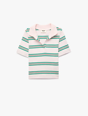 Pamuklu Slim Fit Kısa Kollu Crop Polo Yaka Çizgili Tişört