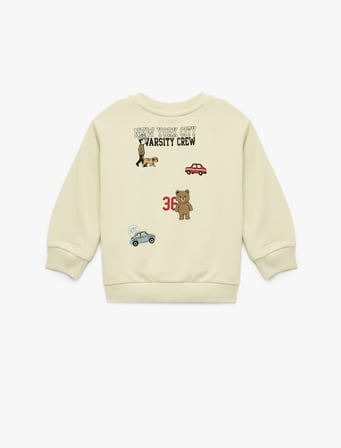 Uzun Kollu Bisiklet Yaka Ayıcık Baskılı Sweatshirt