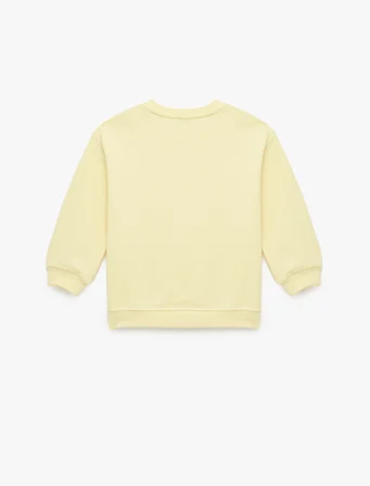 Uzun Kollu Bisiklet Yaka Fiyonk Detaylı Şardonlu Pamuklu Sweatshirt