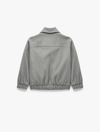Uzun Kollu Cep Detaylı Fermuarlı Crop Bomber Ceket