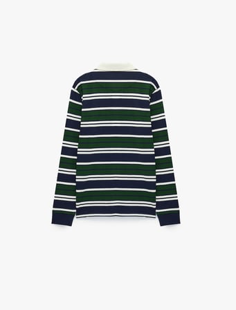 Pamuklu Uzun Kollu Düğmeli Polo Yaka Çizgili Sweatshirt