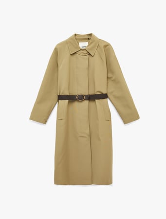 Uzun Kollu Cepli Gabardin Oversize Kemerli Trençkot