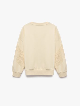 Uzun Kollu Bisiklet Yaka Dantel Detaylı Sweatshirt