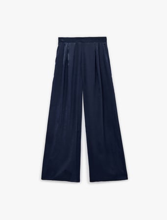Normal Bel Pileli Cep Detaylı Geniş Paça Saten Pantolon