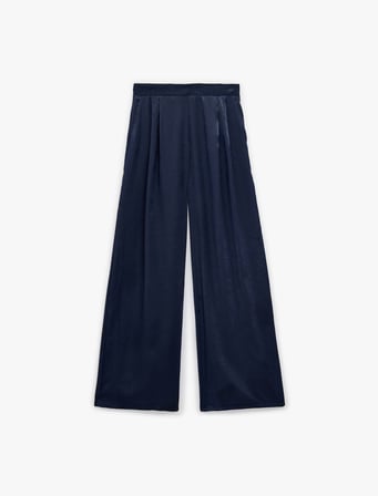Normal Bel Pileli Cep Detaylı Geniş Paça Saten Pantolon