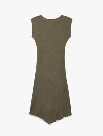 Drape Detaylı Asimetrik Kesim Bisiklet Yaka Kolsuz Midi Elbise