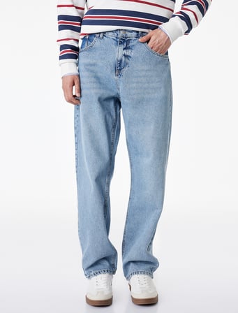 Normal Bel Düz Paça Pamuklu Vintage Straight Fit Jean Pantolon