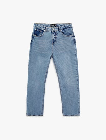 Normal Bel Düz Paça Pamuklu Vintage Straight Fit Jean Pantolon