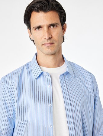 Regular Fit Pamuklu Poplin Klasik Yaka Uzun Kollu Çizgili Gömlek