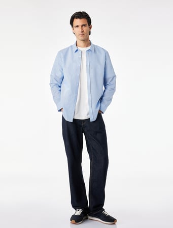 Regular Fit Pamuklu Poplin Klasik Yaka Uzun Kollu Çizgili Gömlek