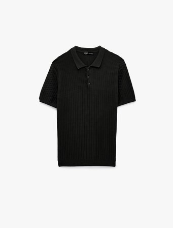 Regular Fit Dokulu Pamuklu Düğmeli Polo Yaka Kısa Kollu Triko Tişört