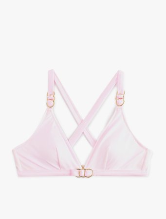 Metal Aksesuarlı V Yaka Çapraz Askılı Bralet Bikini Üstü