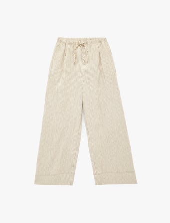Beli Bağcıklı Viskon Karışımlı Geniş Paça Pantolon