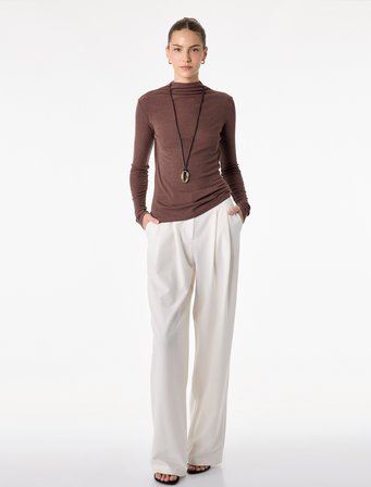Koyun Yünü Karışımlı Slim Fit Uzun Kollu Dik Yaka Tişört