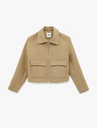 Fermuarlı Cepli Crop Kaşe Ceket