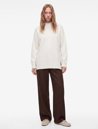 Dik Yaka Uzun Kollu Oversize Triko Tunik
