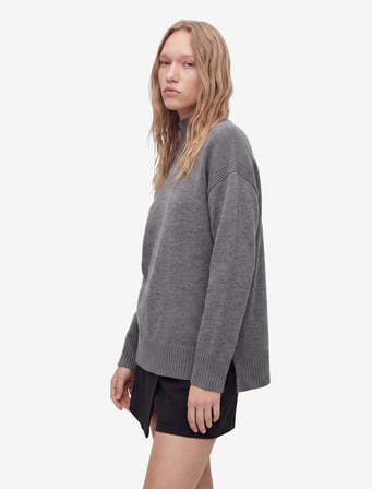Dik Yaka Uzun Kollu Oversize Triko Tunik