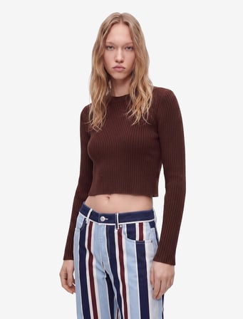 Bisiklet Yaka Uzun Kollu Slim Fit Basic Crop Triko Kazak