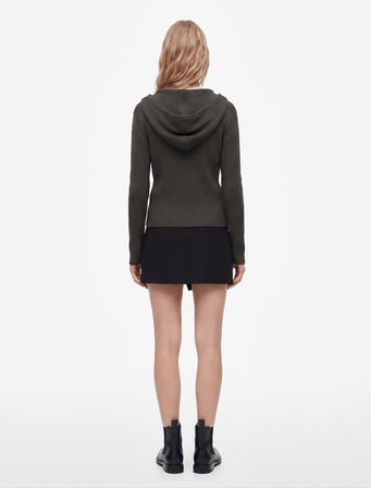 Viskon Slim Fit Uzun Kollu Fermuarlı Kapüşonlu Triko Kazak