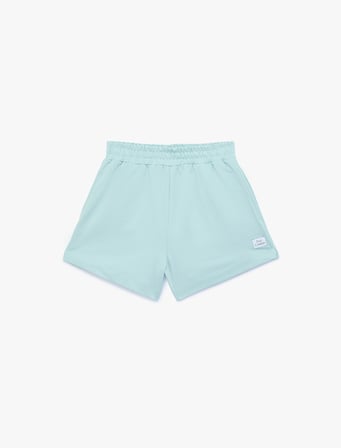 Relax Fit Beli Lastikli Cepli Etiket Baskılı Pamuklu Mini Şort