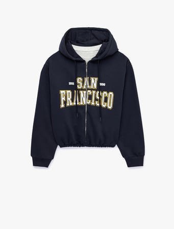 Uzun Kollu Kapüşonlu Fermuarlı Crop Sweatshirt