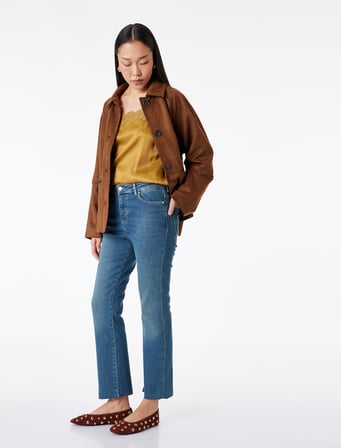 Normal Bel Dar Kesim Düğmeli Pamuklu İspanyol Paça Denim Pantolon - Flare Jeans