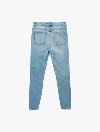Yüksek Bel Pamuklu Düğmeli Dar Paça Skinny Denim Pantolon - Skinny Push Up Fit Jean