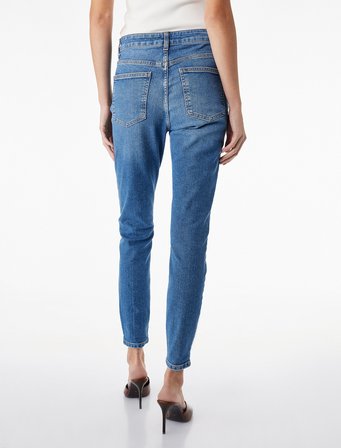 Yüksek Bel Pamuklu Düğmeli Dar Paça Skinny Denim Pantolon - Skinny Push Up Fit Jean