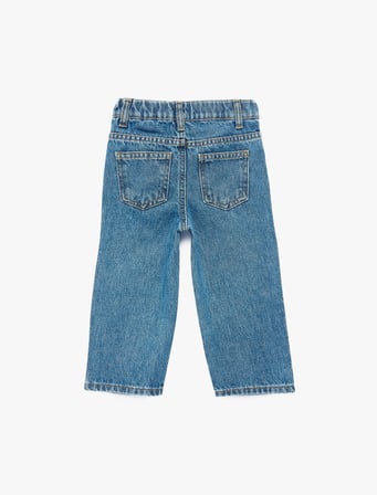 Pamuklu Yüksek Bel Fiyonk Detaylı Denim Pantolon