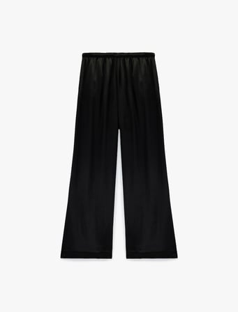 Beli Bağlamalı Düz Bol Paça Saten Pantolon