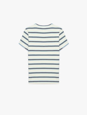 Çizgili Pamuklu Bisiklet Yaka Kısa Kollu Slim Fit Tişört