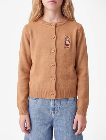 Ayıcık Nakışlı Slim Fit Bisiklet Yaka Uzun Kollu Triko Hırka