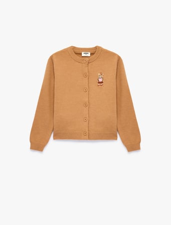Ayıcık Nakışlı Slim Fit Bisiklet Yaka Uzun Kollu Triko Hırka