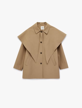 Gabardin Kumaş Uzun Kollu Cepli Düğmeli Pelerin Detaylı Oversize Trençkot