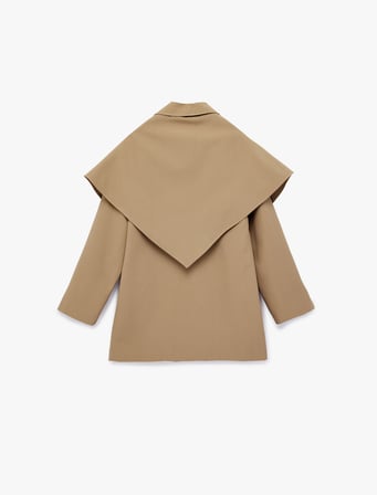 Gabardin Kumaş Uzun Kollu Cepli Düğmeli Pelerin Detaylı Oversize Trençkot