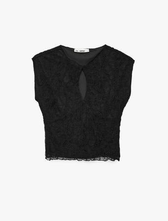 Pencere Detaylı Kolsuz Hakim Yaka Slim Fit Dantelli Bluz