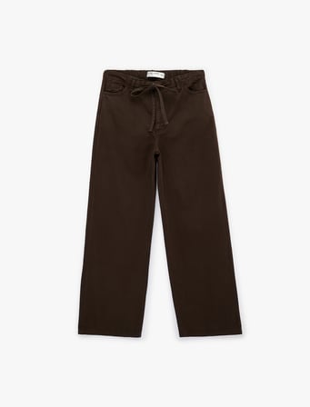 Cepli Beli Bağcıklı Pamuklu Bol Paça Pantolon - Loose Straight Fit Jean