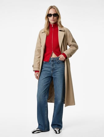 Normal Bel Cepli Düğmeli Düz Paça Bol Kalıp Denim Pantolon - Baggy Jean