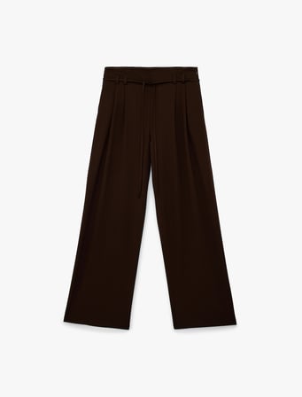 Beli Bağcıklı Pile Detaylı Geniş Paça Palazzo Pantolon
