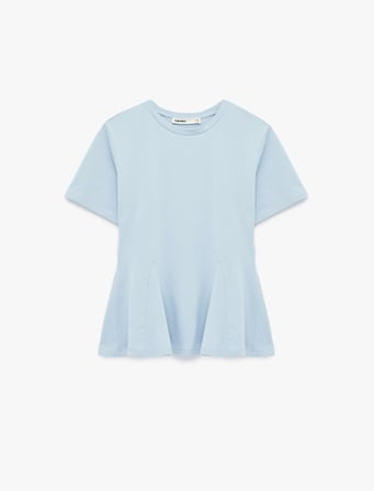 Pamuklu Slim Fit Kısa Kollu Bisiklet Yaka Peplum Basic Tişört