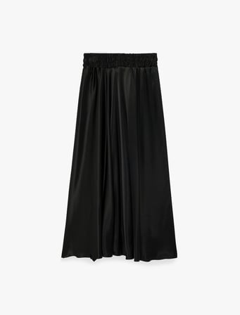 Beli Bağcıklı Kloş Midi Saten Etek