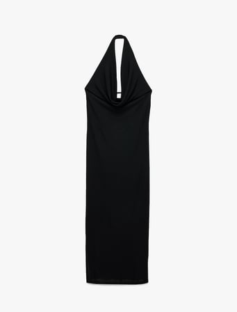 Slim Fit Sırt Dekolteli Halter Yaka Midi Elbise