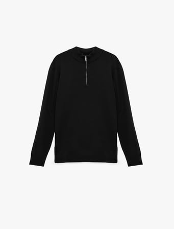 Uzun Kollu Viskon Yarım Fermuarlı Triko Kazak