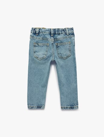 Rahat Kalıp Çıtçıtlı Paperbag Beli Lastikli Denim Pantolon