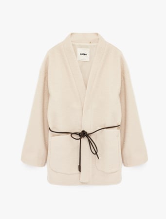 Buklet Kumaş Kemerli Cepli Kruvaze Uzun Kimono Ceket
