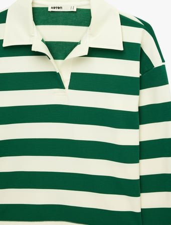 Regular Fit Uzun Kollu Polo Yaka Çizgili Tişört