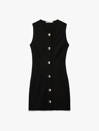 Viskon Kumaş Slim Fit Kolsuz Bisiklet Yaka Düğmeli Mini Elbise